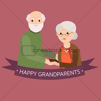 Happy grandparents in vector cartoon illustration