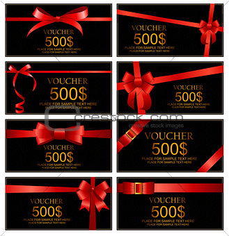 Gift Voucher with Red Bow and Ribbon Set Template For Your Busin