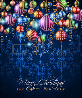 Christmas Vintage Classic Background with balls and star lights 