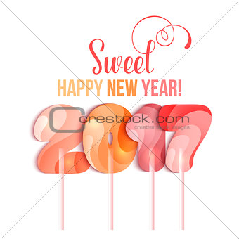 New Year 2017 in shape of candy stick isolated on white