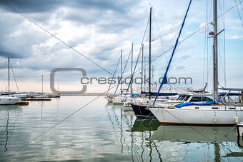 Marina with docked yachts