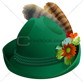 Green hat with feathers for Oktoberfest