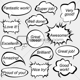 Speech bubbles with positive feedback messages