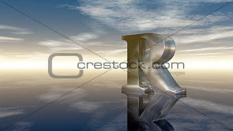 metal uppercase letter r under cloudy sky - 3d rendering