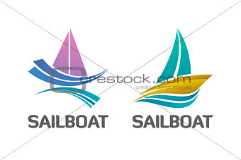 Binary Set of Nautical Sailboat Logo Symbol