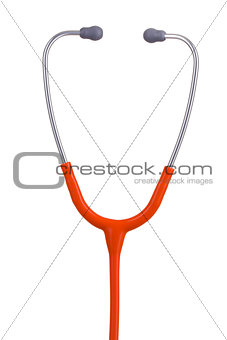 Orange stethoscope headset closeup isolated on white background