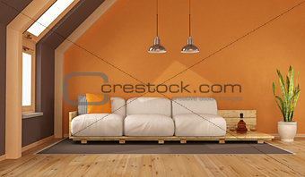 Orange living room in the attic