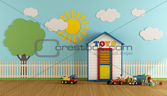 Colorful Playroom with wooden house
