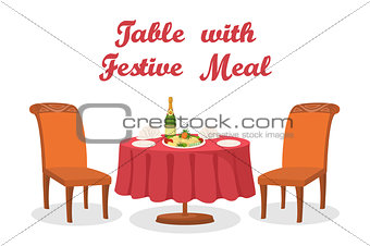 Cartoon Table with Meal, Isolated