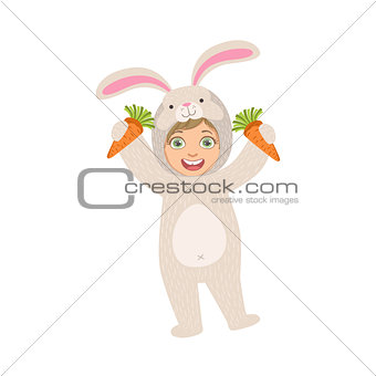 By Holding Carrots In Rabbit Animal Costume