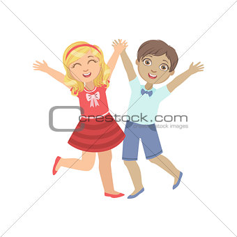 Boy And Girl Holding Hands Jumping