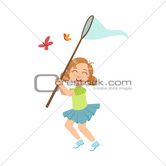 Girl Catching Butterflies With Net