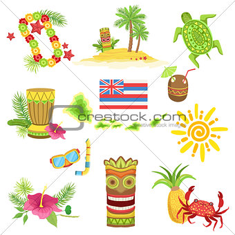 Hawaii Beach Vacation Related Set Of Objects