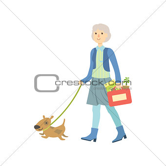 Old Lady Walking A Dog