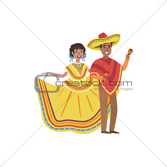 Couple In Mexican National Clothes
