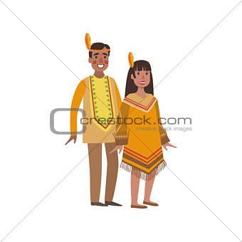 Couple In Nothern America Indians National Clothes
