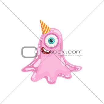 Jelly Pink Friendly Monster In Party Hat