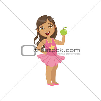 Girl Holding Green Apple Healthy Snack For Teeth