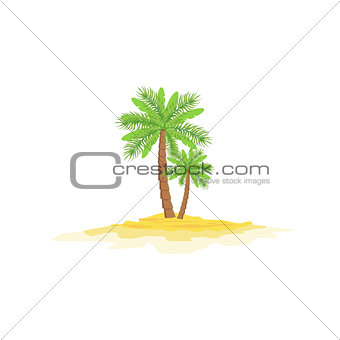 Two Palm Trees Standing On Sandy Beach