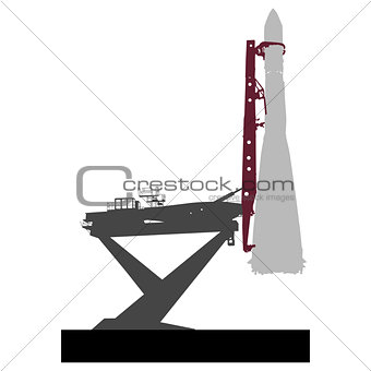 Silhouette space ship before the launch into orbit. Vector illus