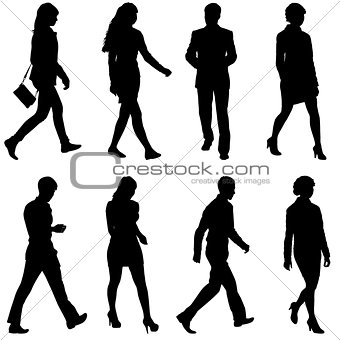 Black silhouettes of beautiful mans and womans on white 