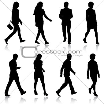 Black silhouettes of beautiful mans and womans on white 