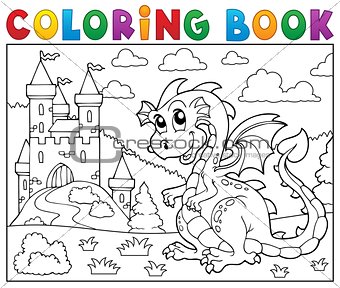 Coloring book dragon near castle theme 2
