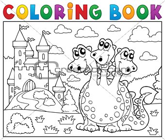 Coloring book dragon near castle theme 3