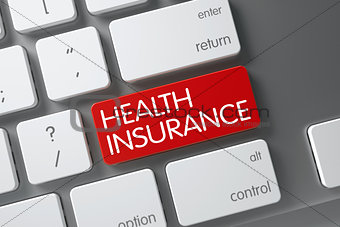 Health Insurance CloseUp of Keyboard. 3D Illustration.