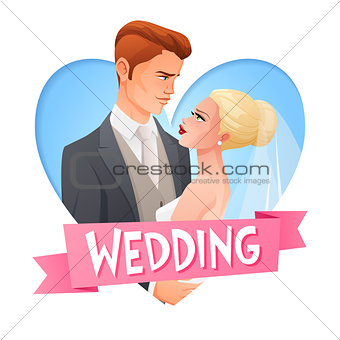 Wedding couple in love. Vector image with text.