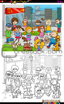 kids and city coloring book