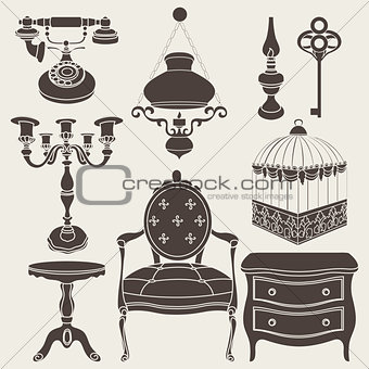 Vector illustration of vintage retro decor items