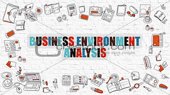 Multicolor Business Environment Analysis on White Brickwall. 