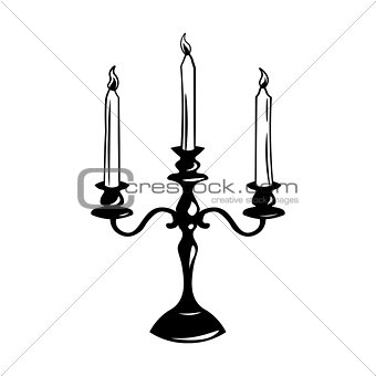 Old Vintage Candlestick with Candles. isolated object on white background. Vector Illustration