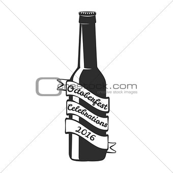 Craft beer black and white label of bottle with lettering and starburst in hipster style. Oktoberfest beer vector set. Vector illustration. Isolated on white