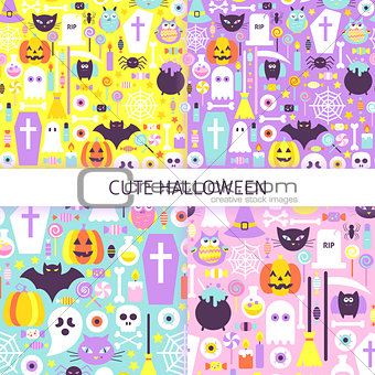 Cute Halloween Seamless Pattern Set