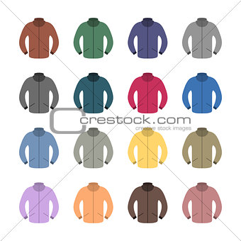 Set of colored tracksuits, vector illustration.
