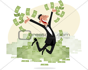 Businessman with money jumping