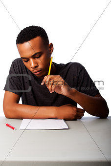 Student concentrating for test exam