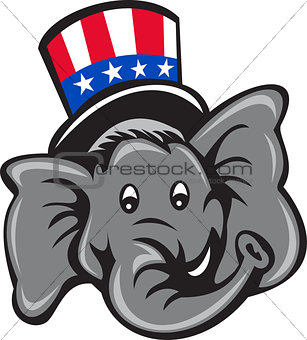 Republican Elephant Mascot Head Top Hat Cartoon