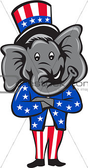Republican Elephant Mascot Arms Crossed Standing Cartoon