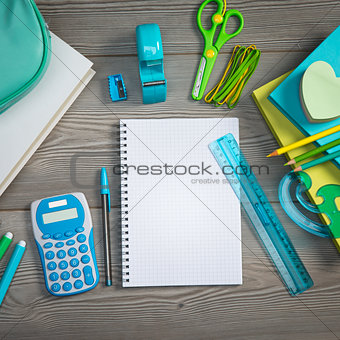 Open notebook with colorful stationery