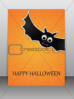 Happy Halloween greeting card with flying bat.