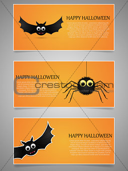 Halloween banner set with flying bat and spider.