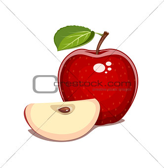 Red apple with leaf and clove. Natural sweet fruit.