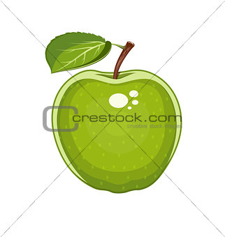 Green apple with leaf. Natural sweet fruit.