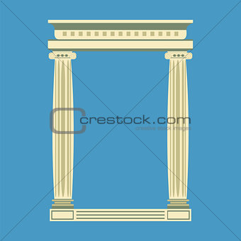 Antique marble temple front with ionic columns,