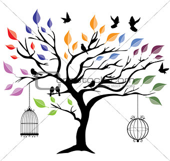 Vector Tree With Birds