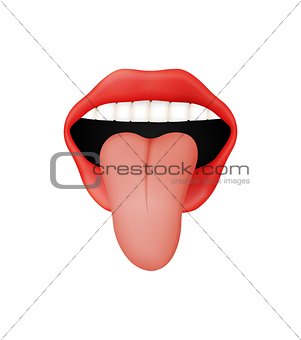 open mouth with red lips and protruding tongue