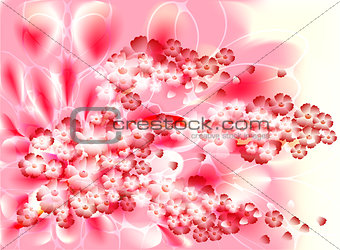 Fabulous illustration of an abstract branch of a cherry blossom on a pink background